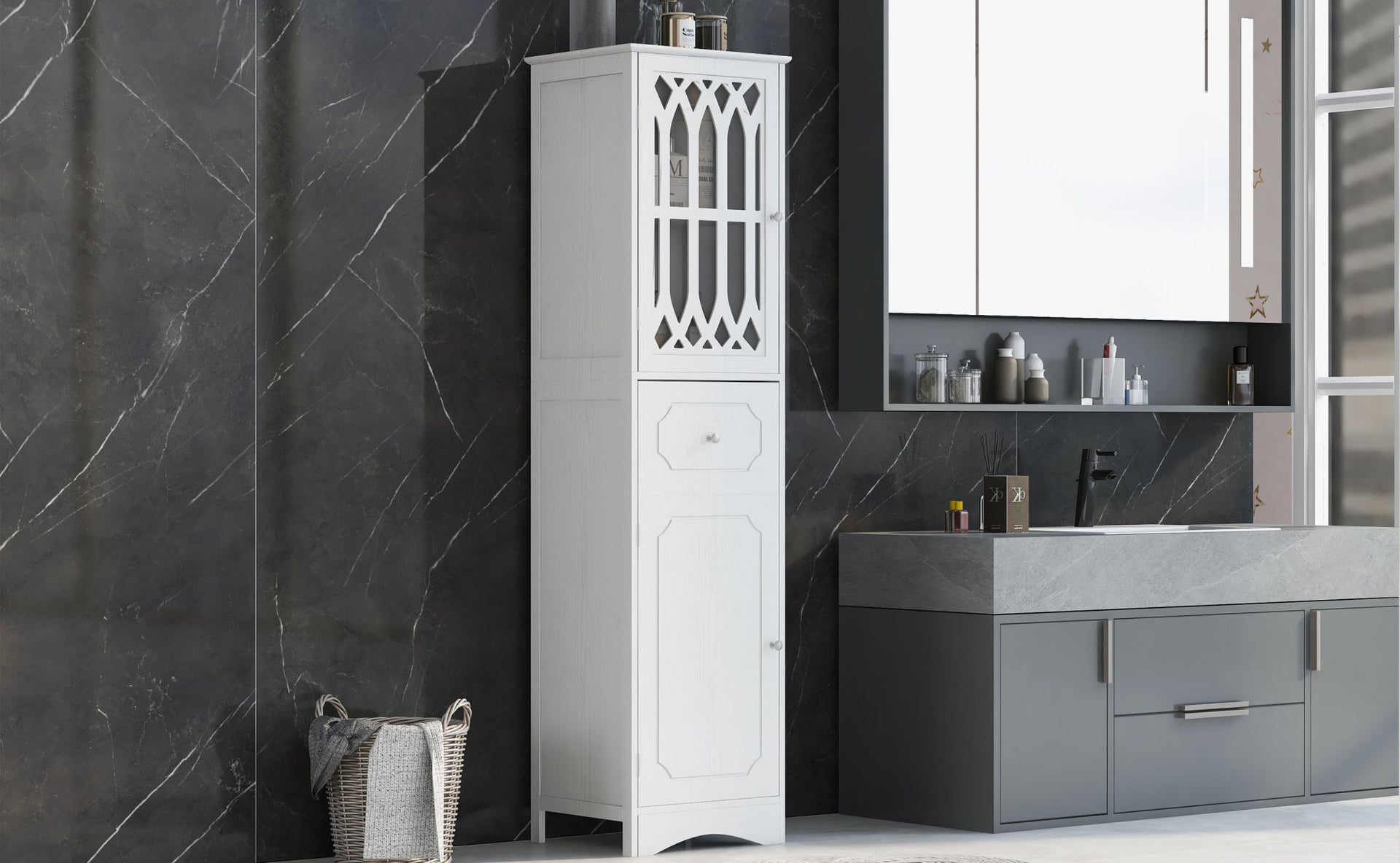 Freestanding Storage Cabinet with Drawer and Doors