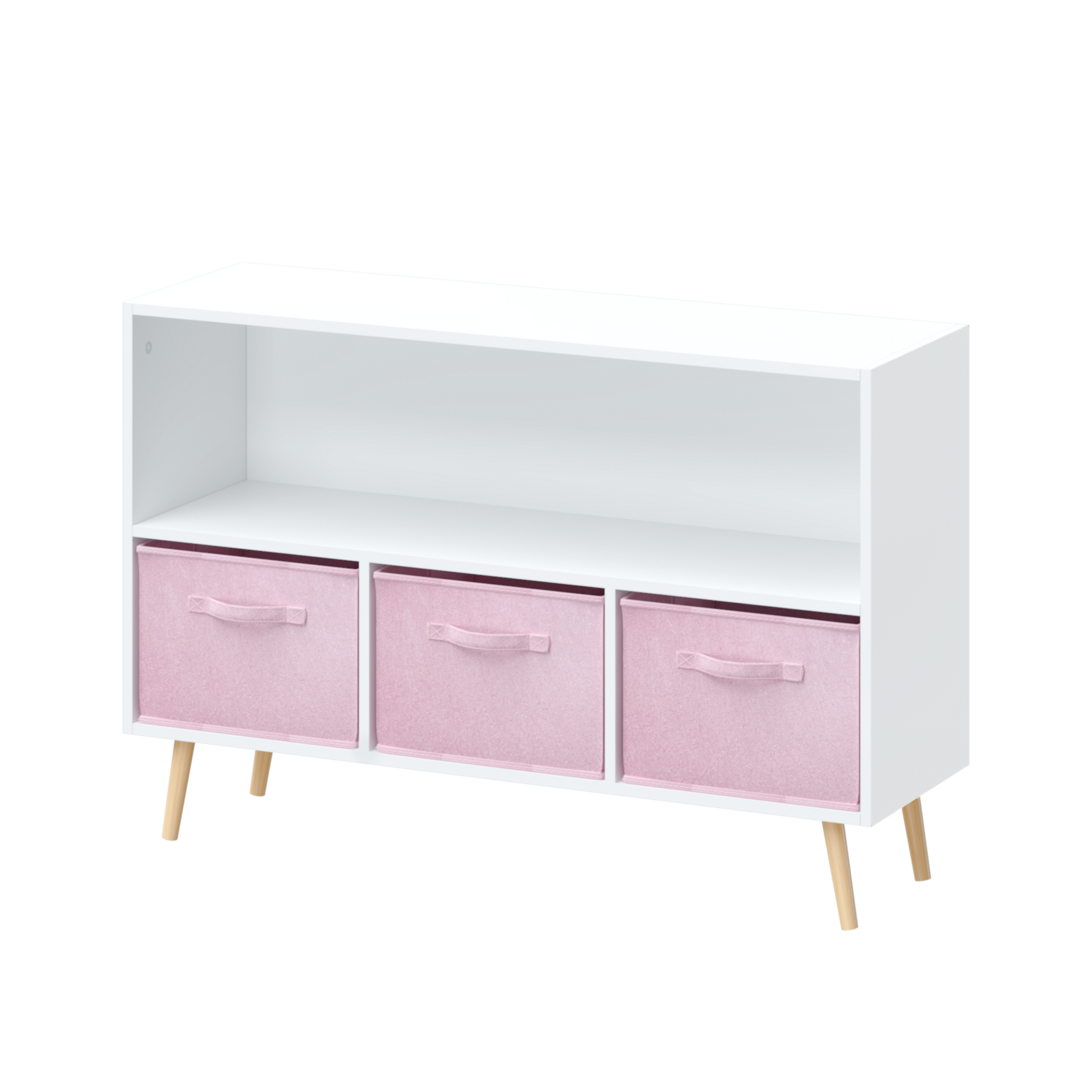 Kids Bookcase Toy Storage with Fabric Drawers, White/Pink