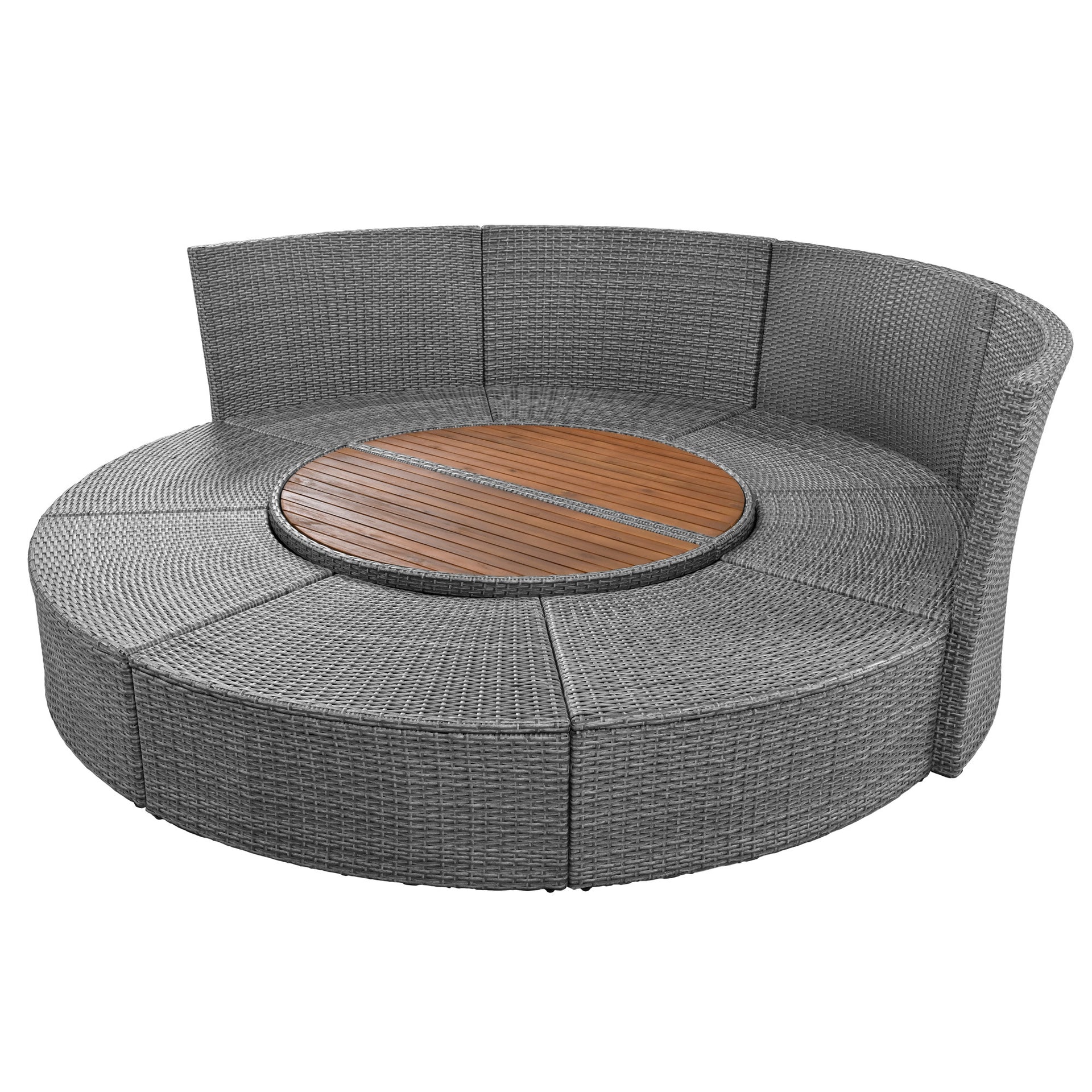 5-Piece Round Rattan Sectional Daybed with Liftable Table