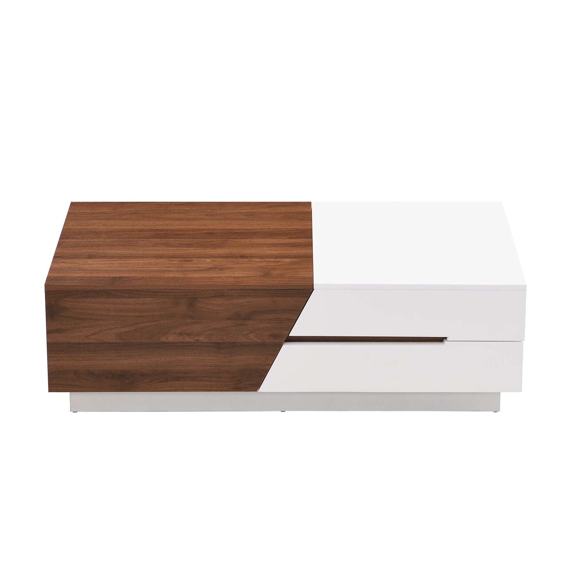 Modern Sliding Top Coffee Table with Storage in White and Walnut