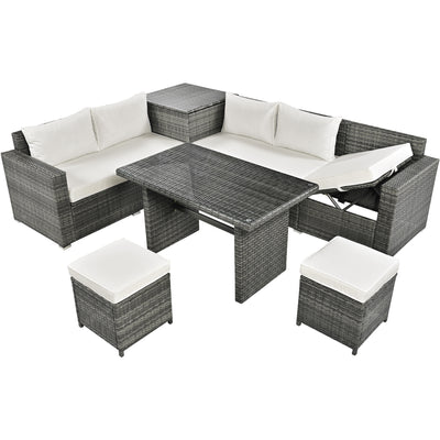 6-Piece Garden Patio Sectional Sofa Set with Storage and Removable Covers