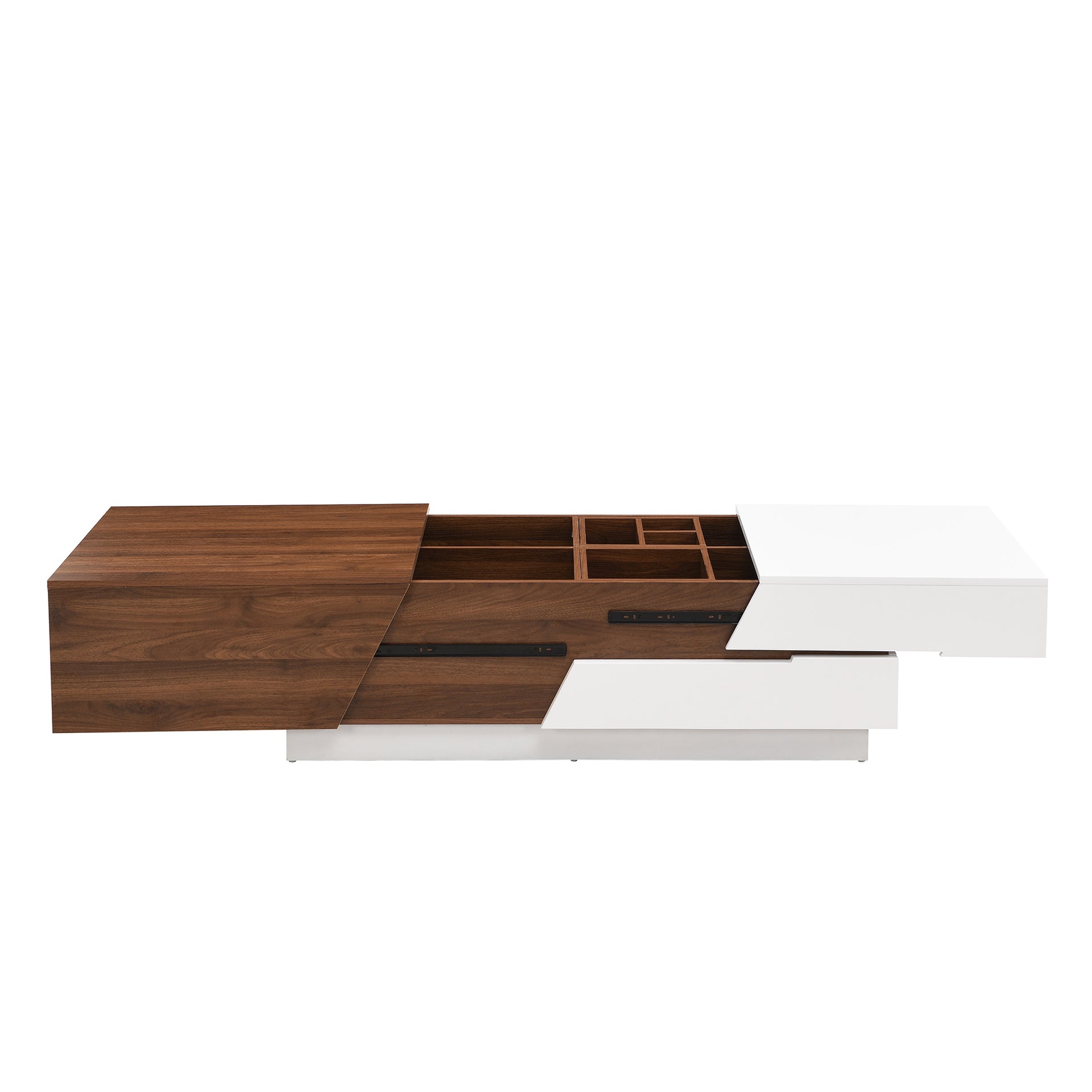 Modern Sliding Top Coffee Table with Storage in White and Walnut