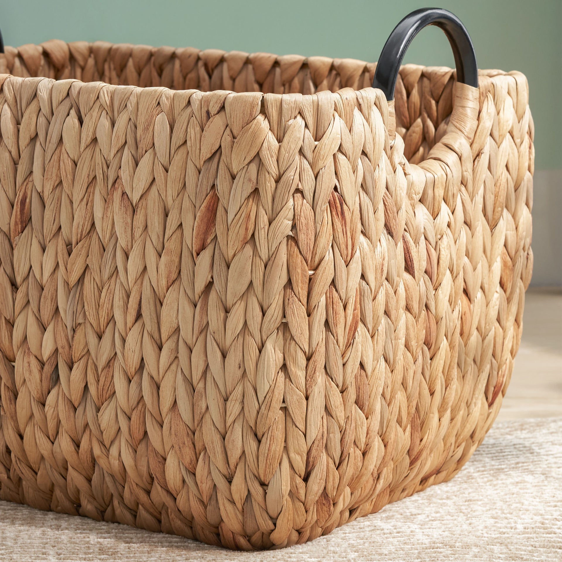 Rectangular Woven Wicker Basket with Handles