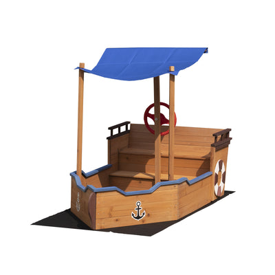 Pirate Ship Sandbox with Cover and Bench