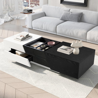 Modern Sliding Top Coffee Table with Storage in White and Black