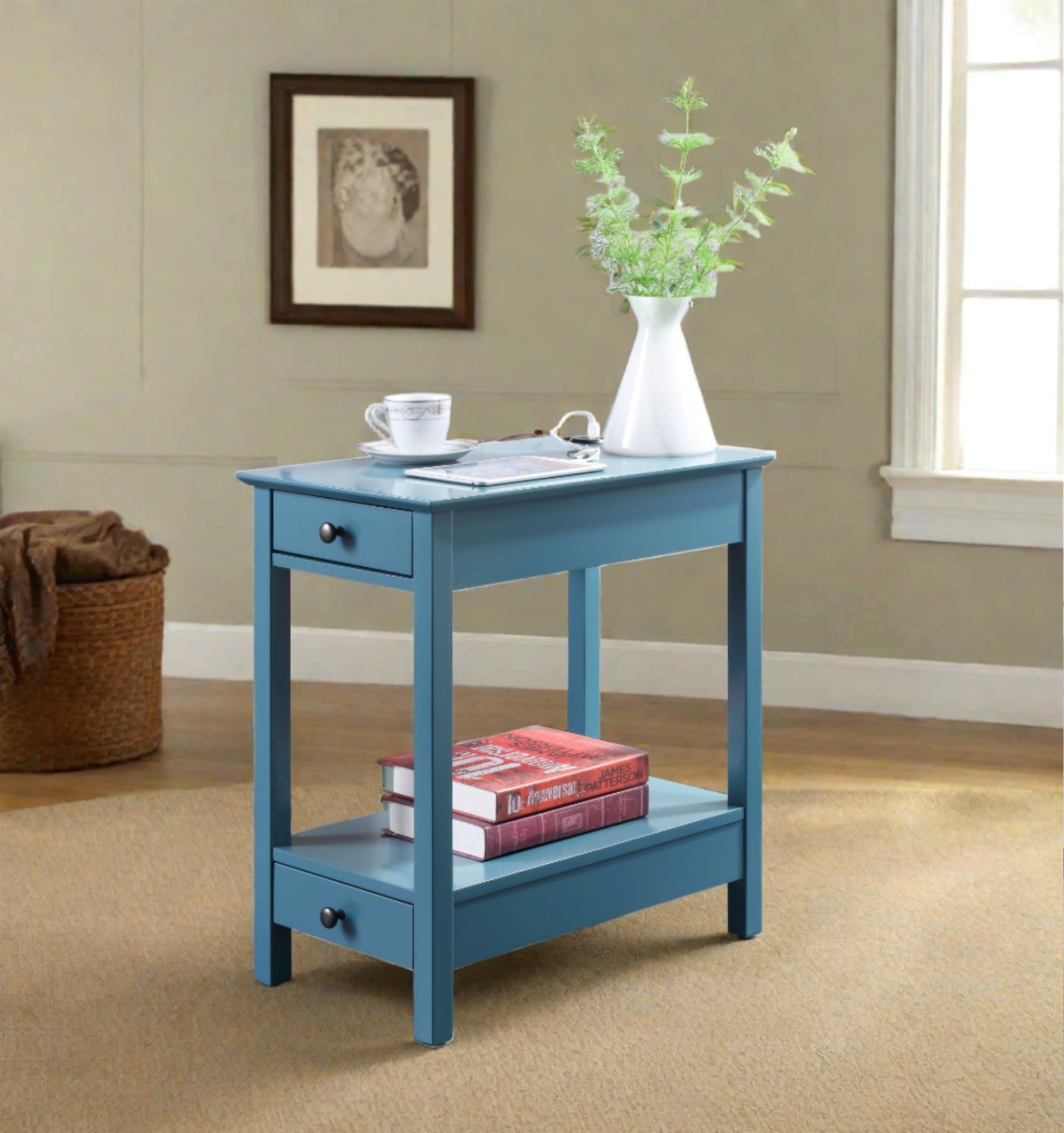 Side Table with USB Charging Ports and Storage