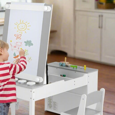 2-in-1 Kids Wooden Art Table and Art Easel Set