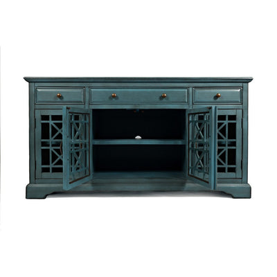 Antique Blue Crossed Wood Entertainment Console