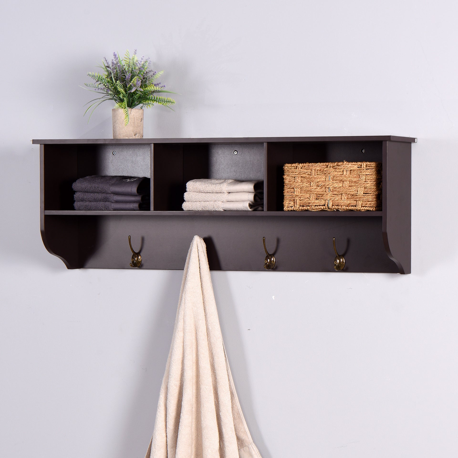 Entryway Wall Mounted Coat Rack with Hooks and Shelf Compartments