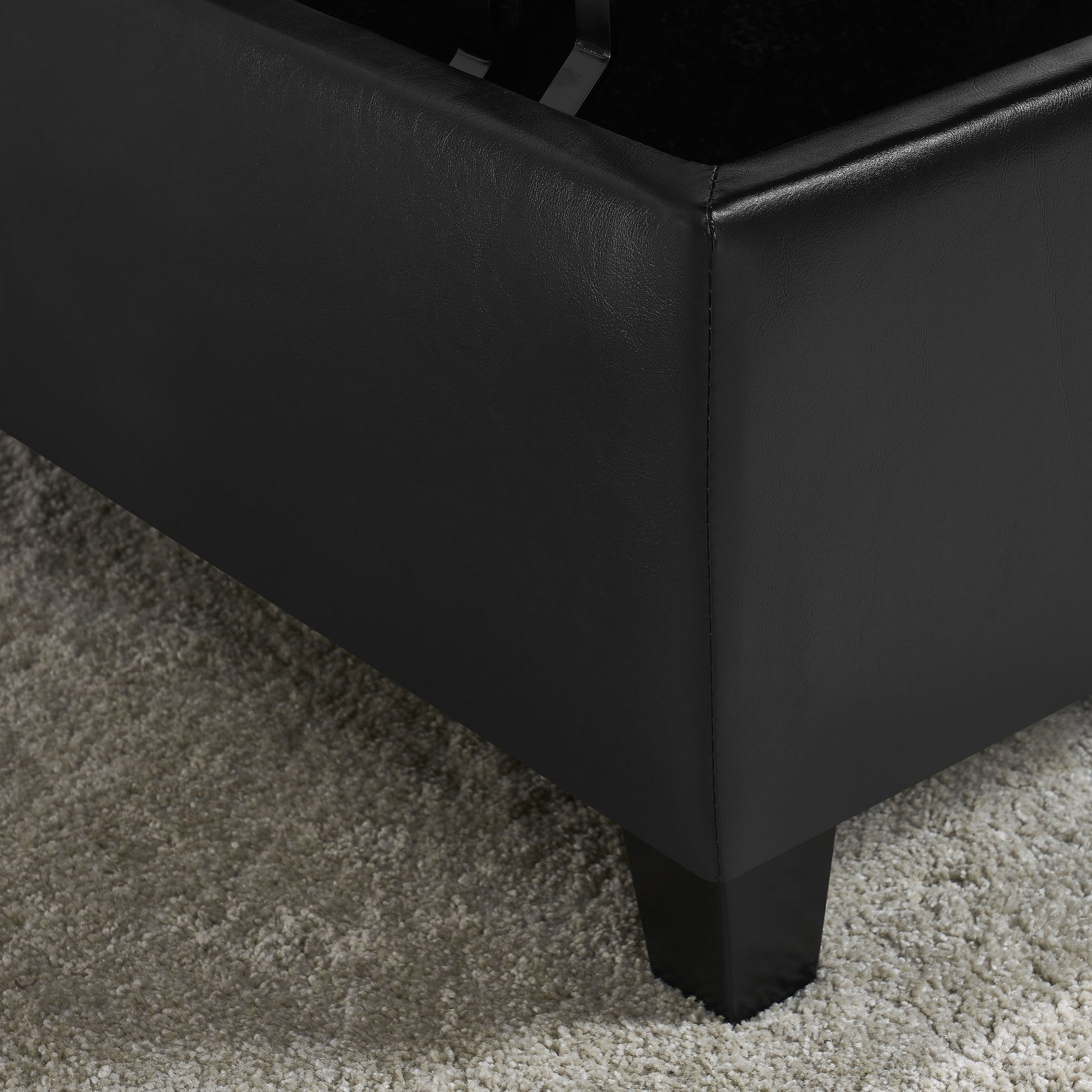 Large Faux Leather Storage Ottoman, Black