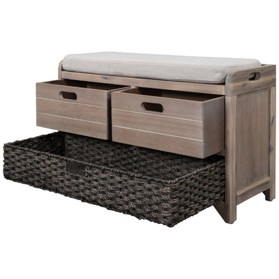 Cushioned Storage Bench with Removable Basket and 2 Drawers