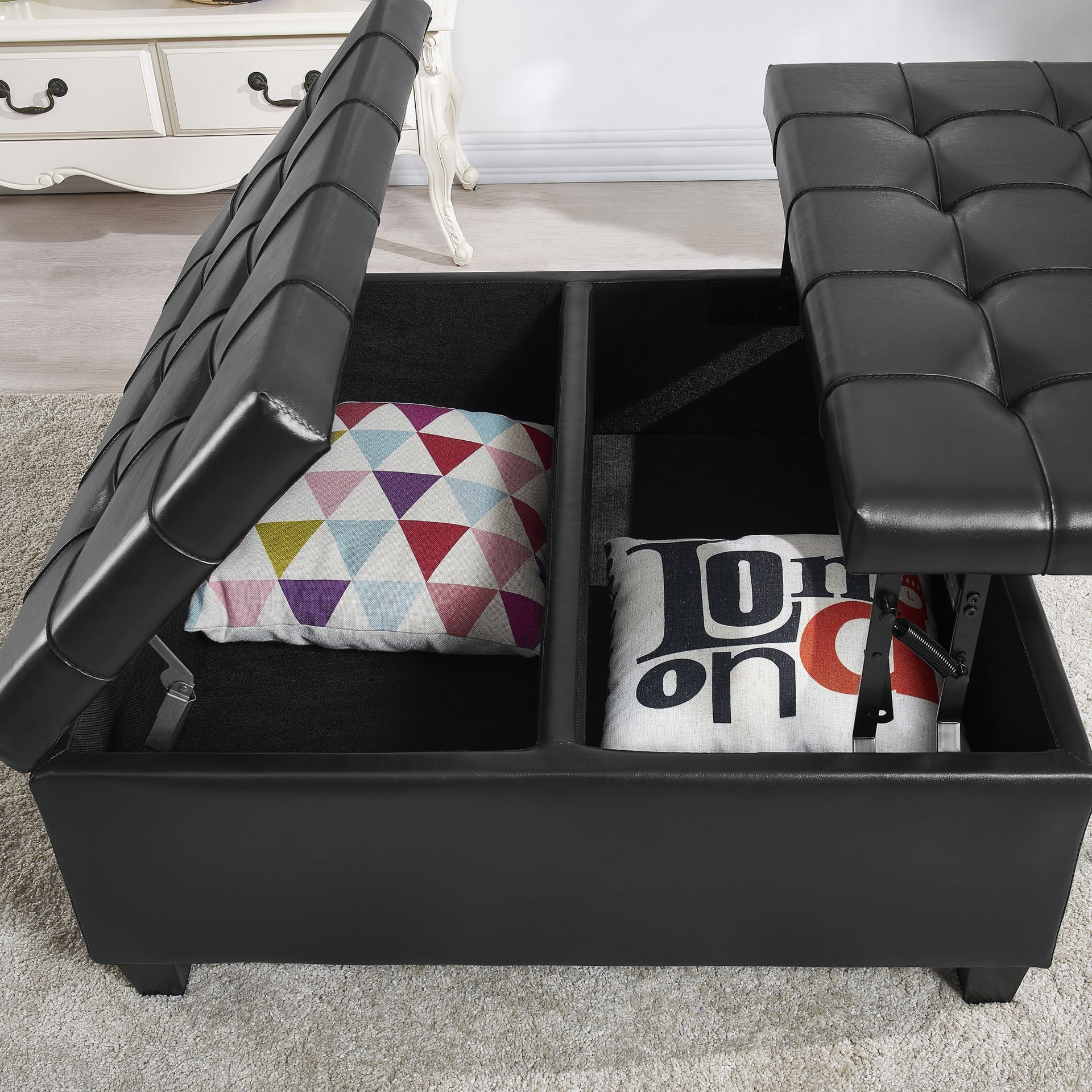 Large Faux Leather Storage Ottoman, Black