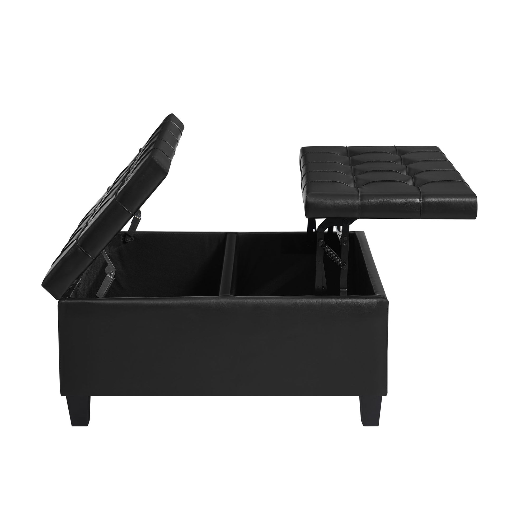 Large Faux Leather Storage Ottoman, Black