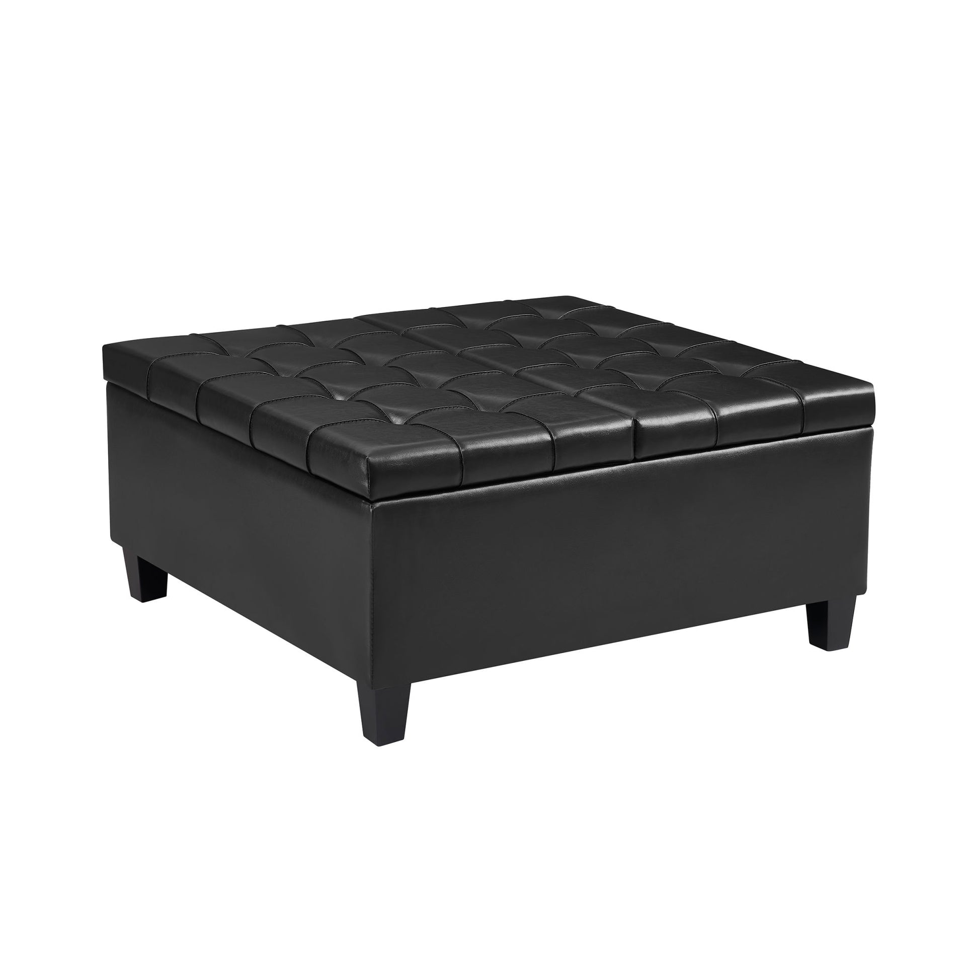 Large Faux Leather Storage Ottoman, Black