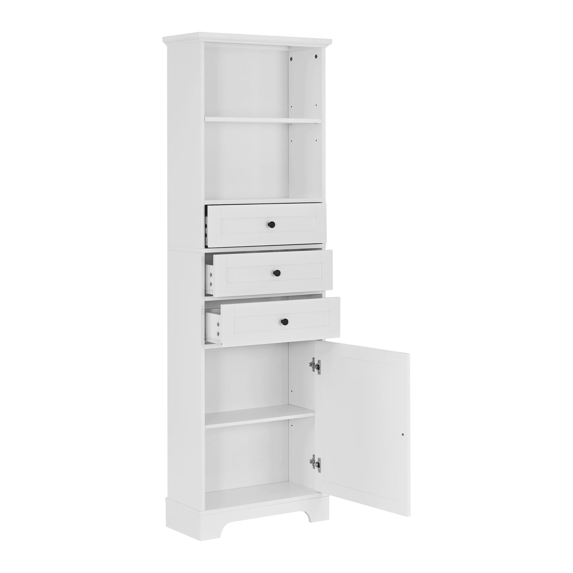 Tall Storage Cabinet with 3 Drawers and Adjustable Shelves