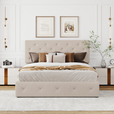 Upholstered Platform bed with a Hydraulic Storage System