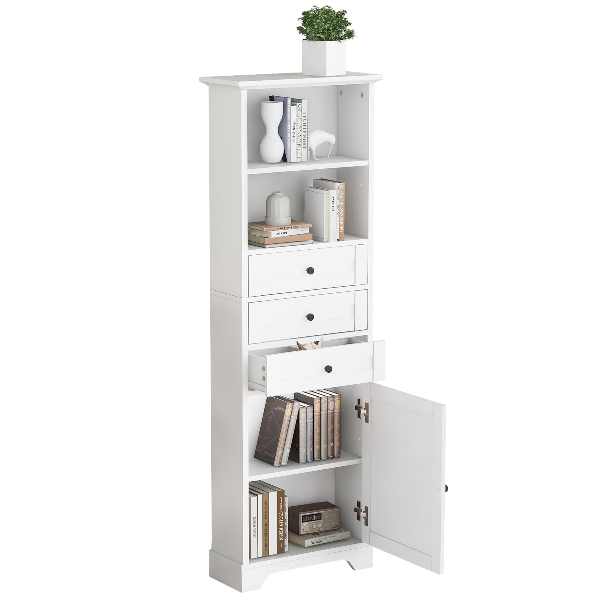 Tall Storage Cabinet with 3 Drawers and Adjustable Shelves