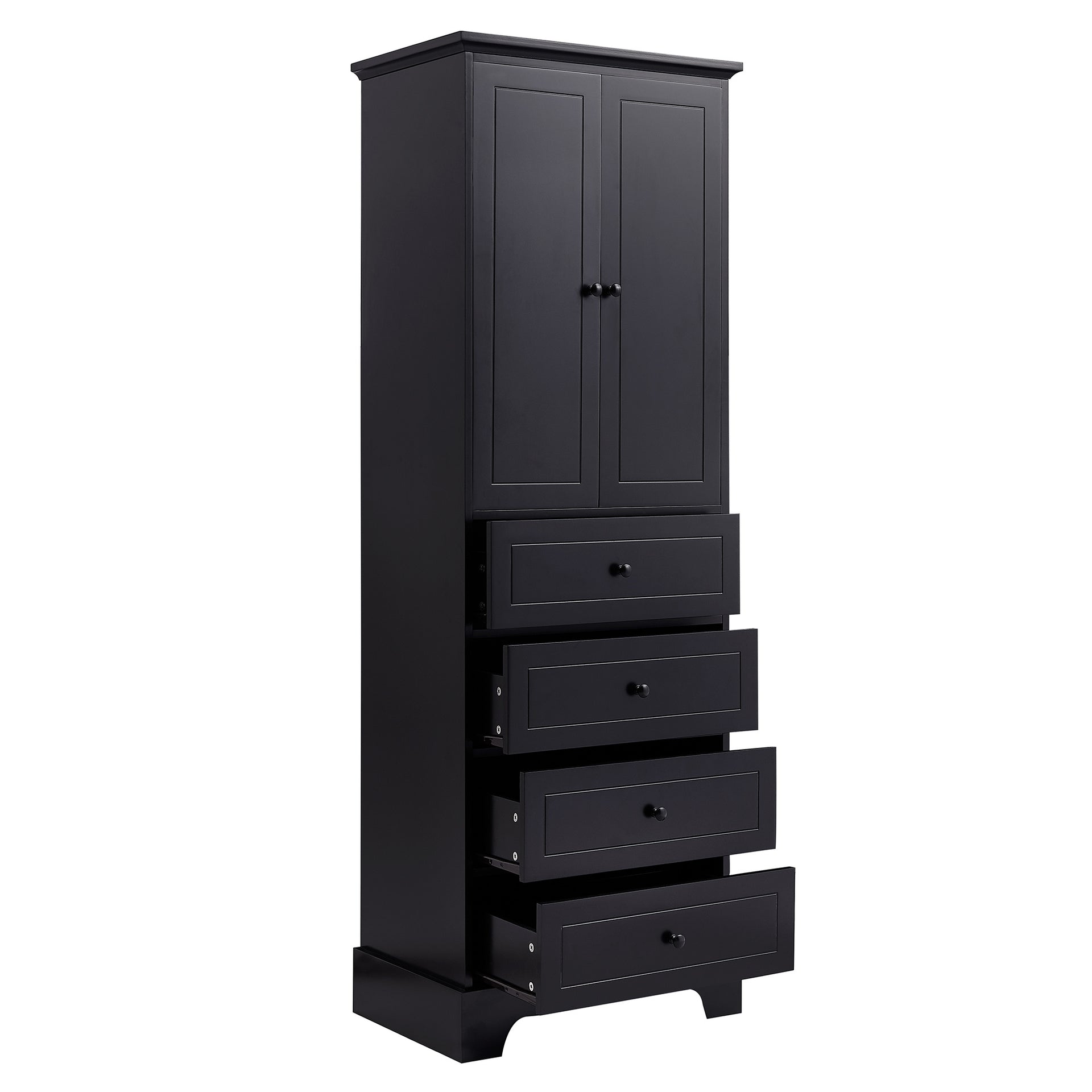 Storage Cabinet with 2 Doors and 4 Drawers, Black