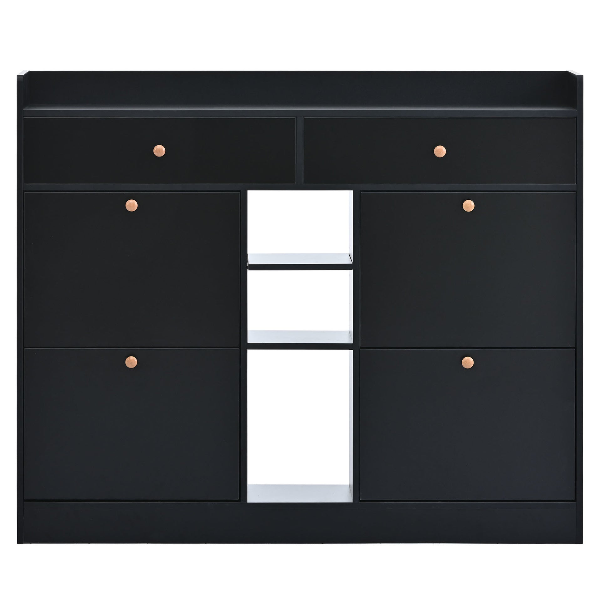 Modern Shoe Cabinet with 4 Flip Drawers, Black.