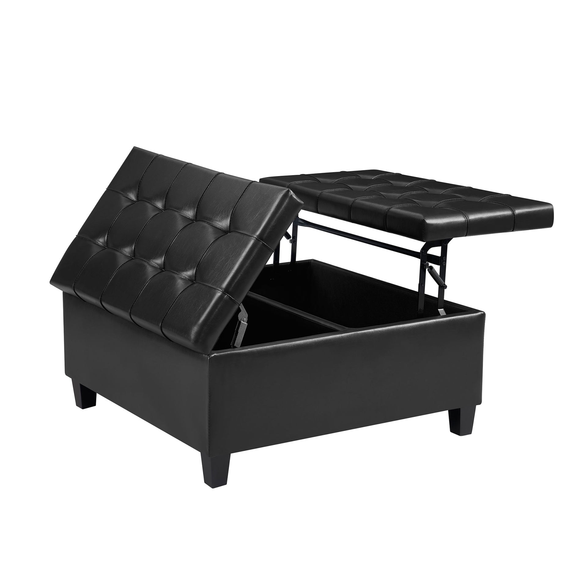 Large Faux Leather Storage Ottoman, Black