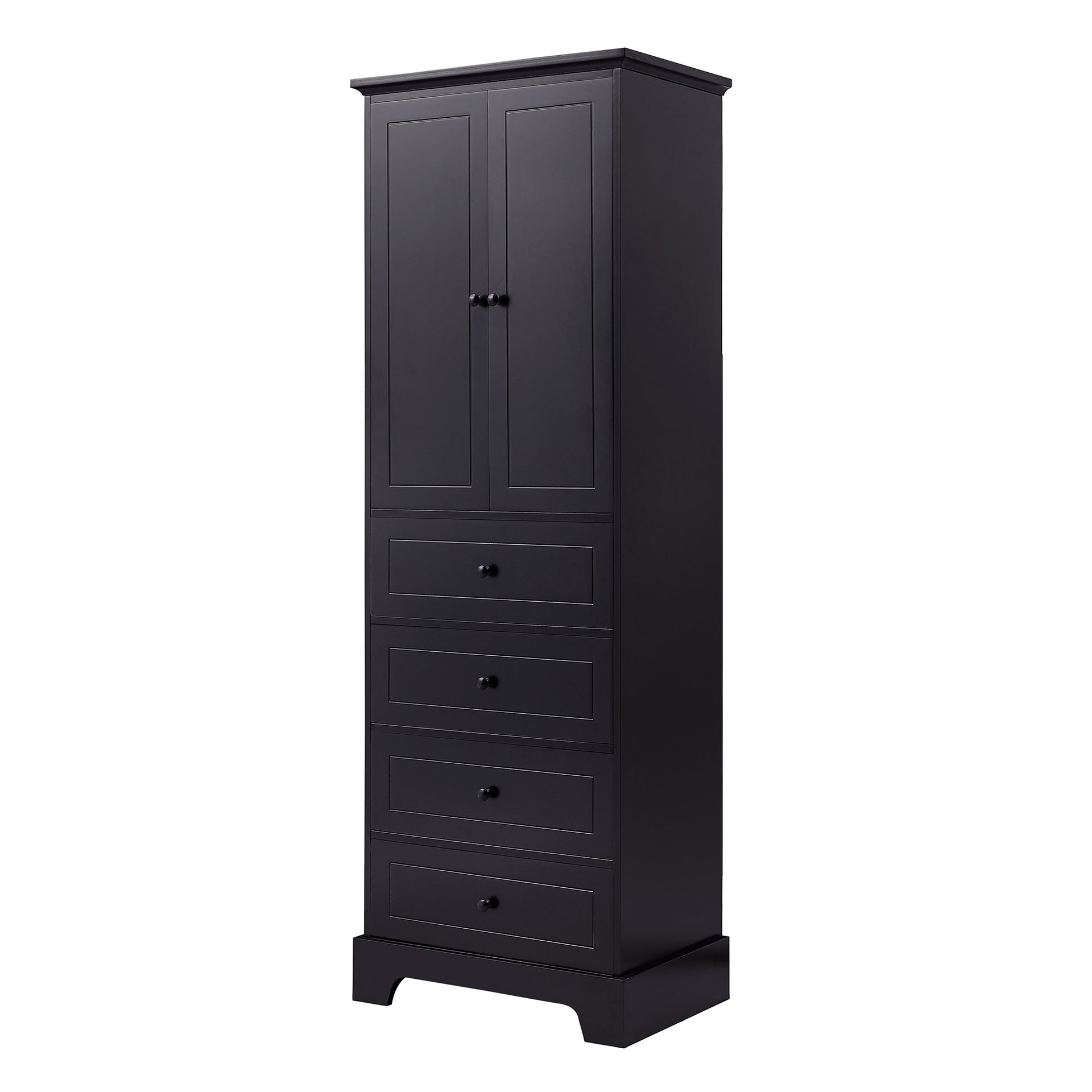 Storage Cabinet with 2 Doors and 4 Drawers, Black