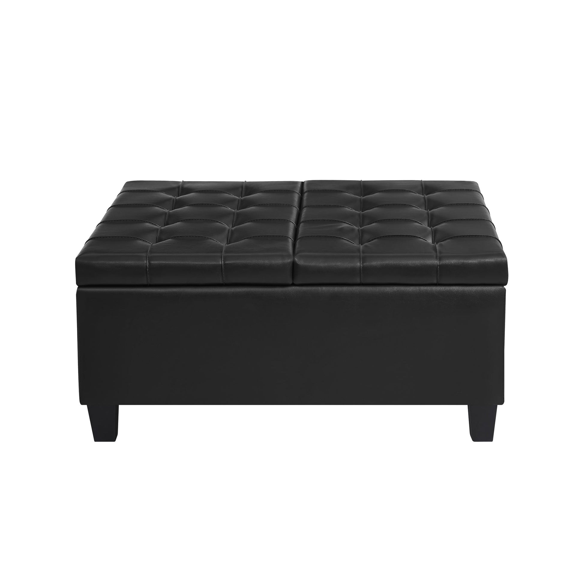 Large Faux Leather Storage Ottoman, Black