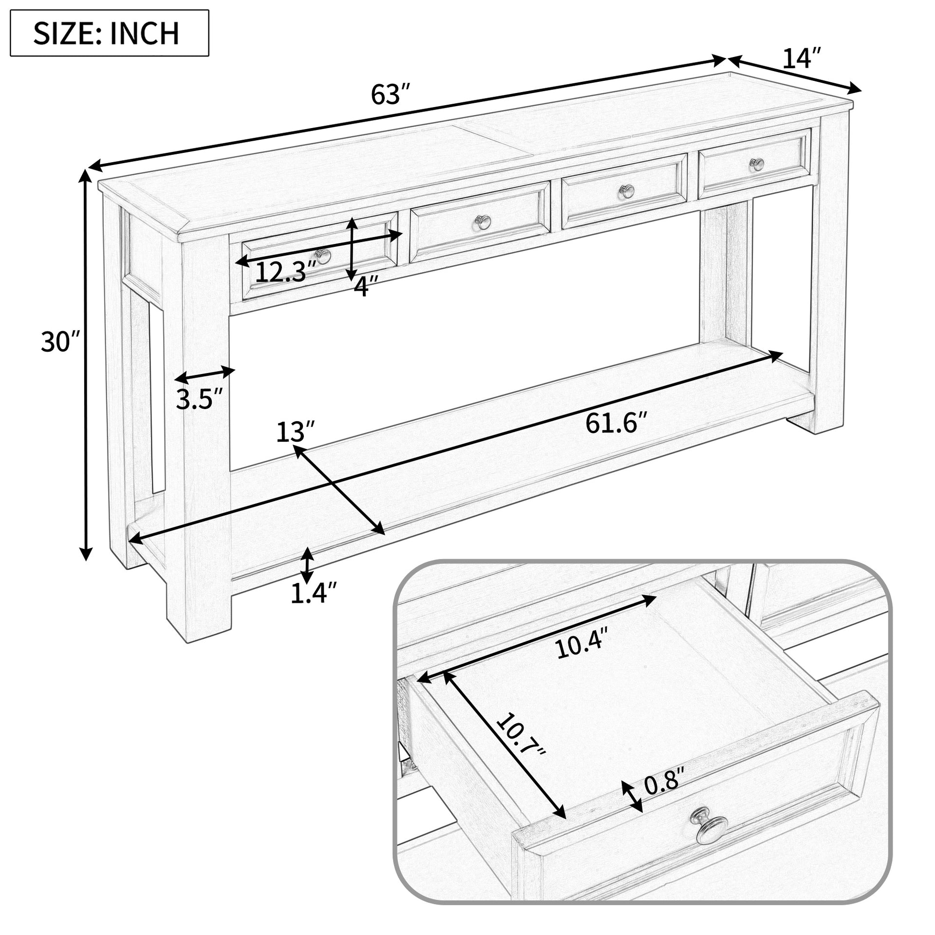 Blue Solid Wood Entryway Console Table