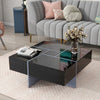 Black High Gloss Square Coffee Table with 4 Hidden Storage Compartments