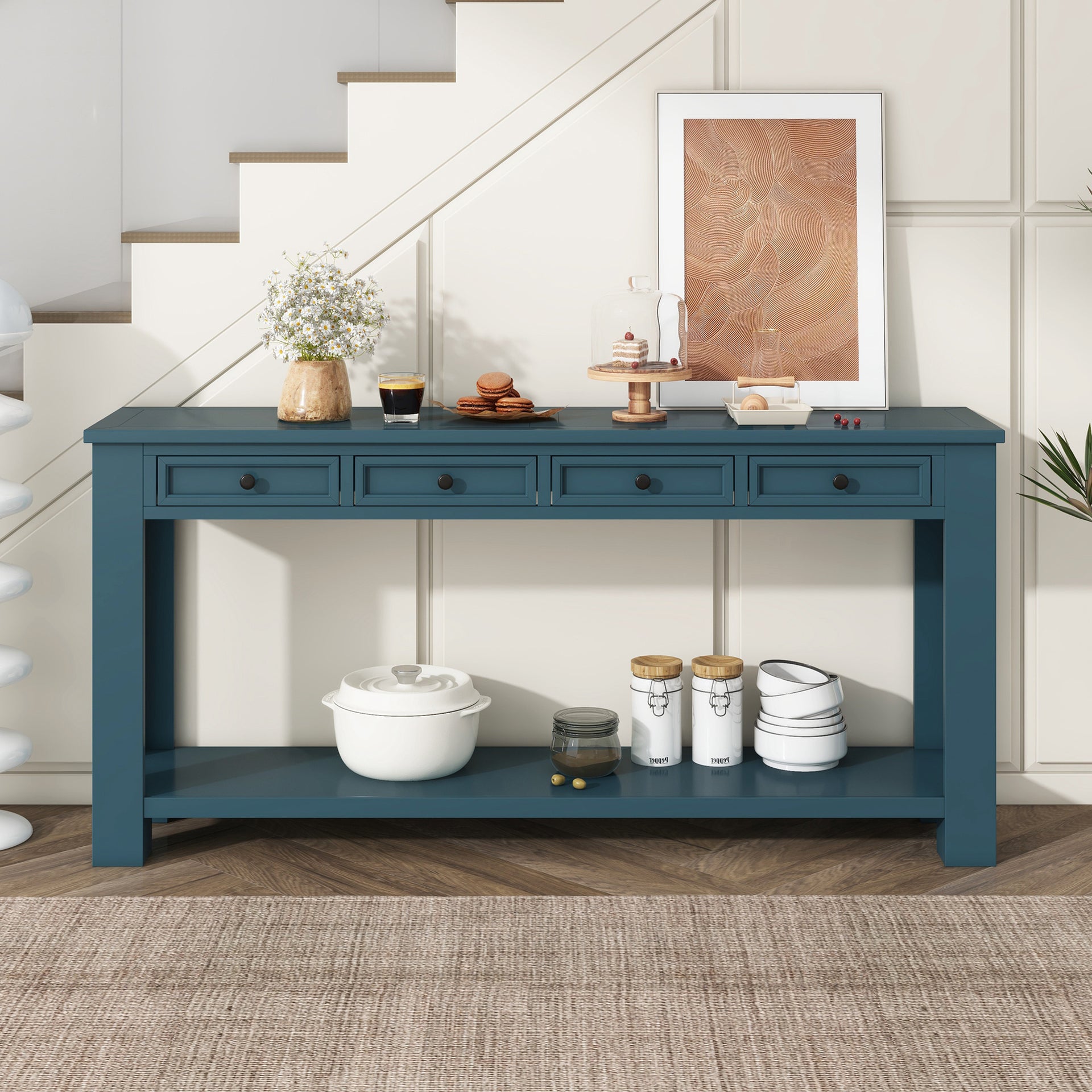 Blue Solid Wood Entryway Console Table