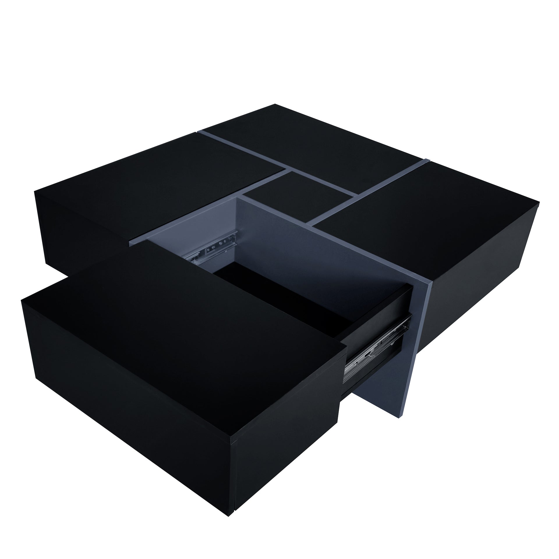 Black High Gloss Square Coffee Table with 4 Hidden Storage Compartments