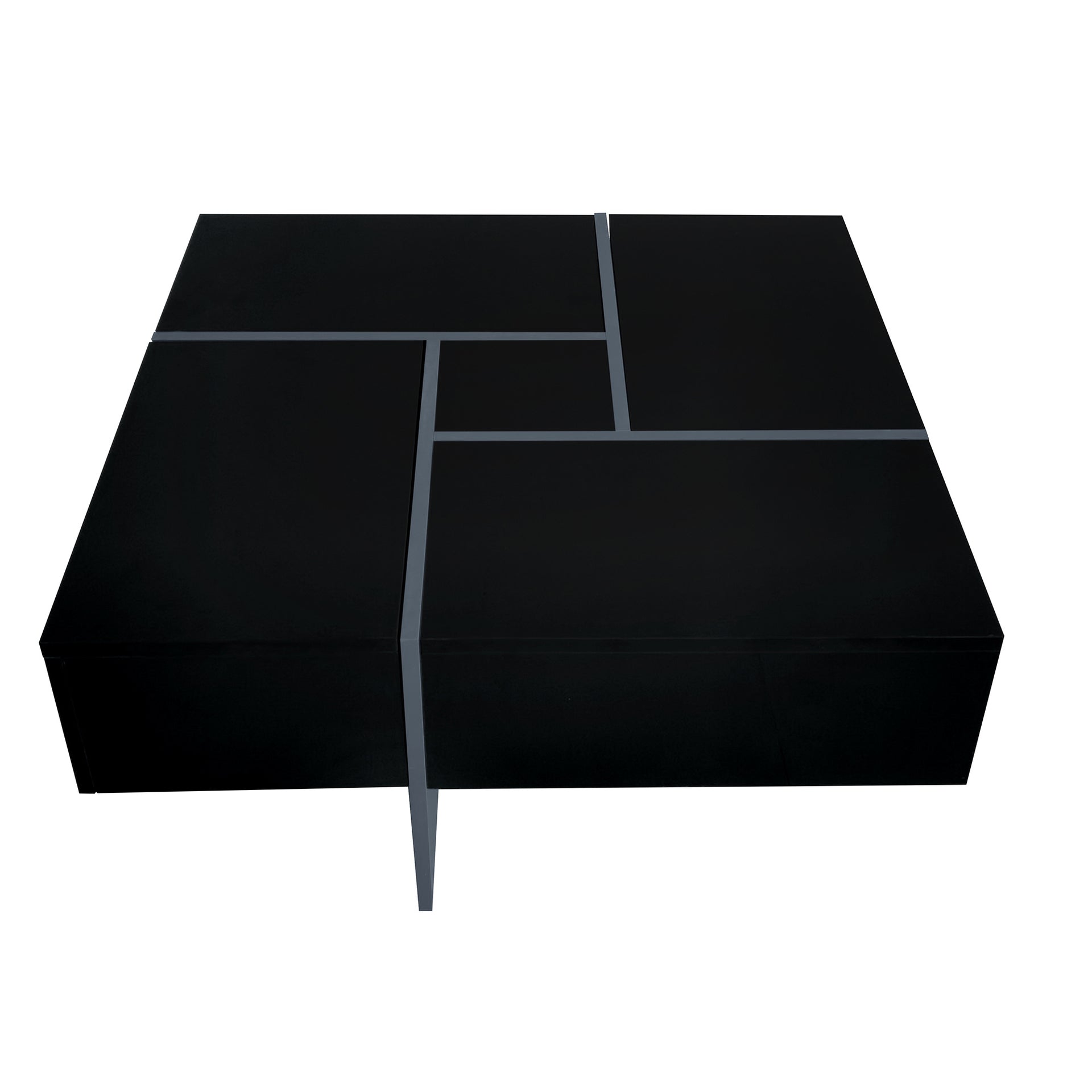 Black High Gloss Square Coffee Table with 4 Hidden Storage Compartments