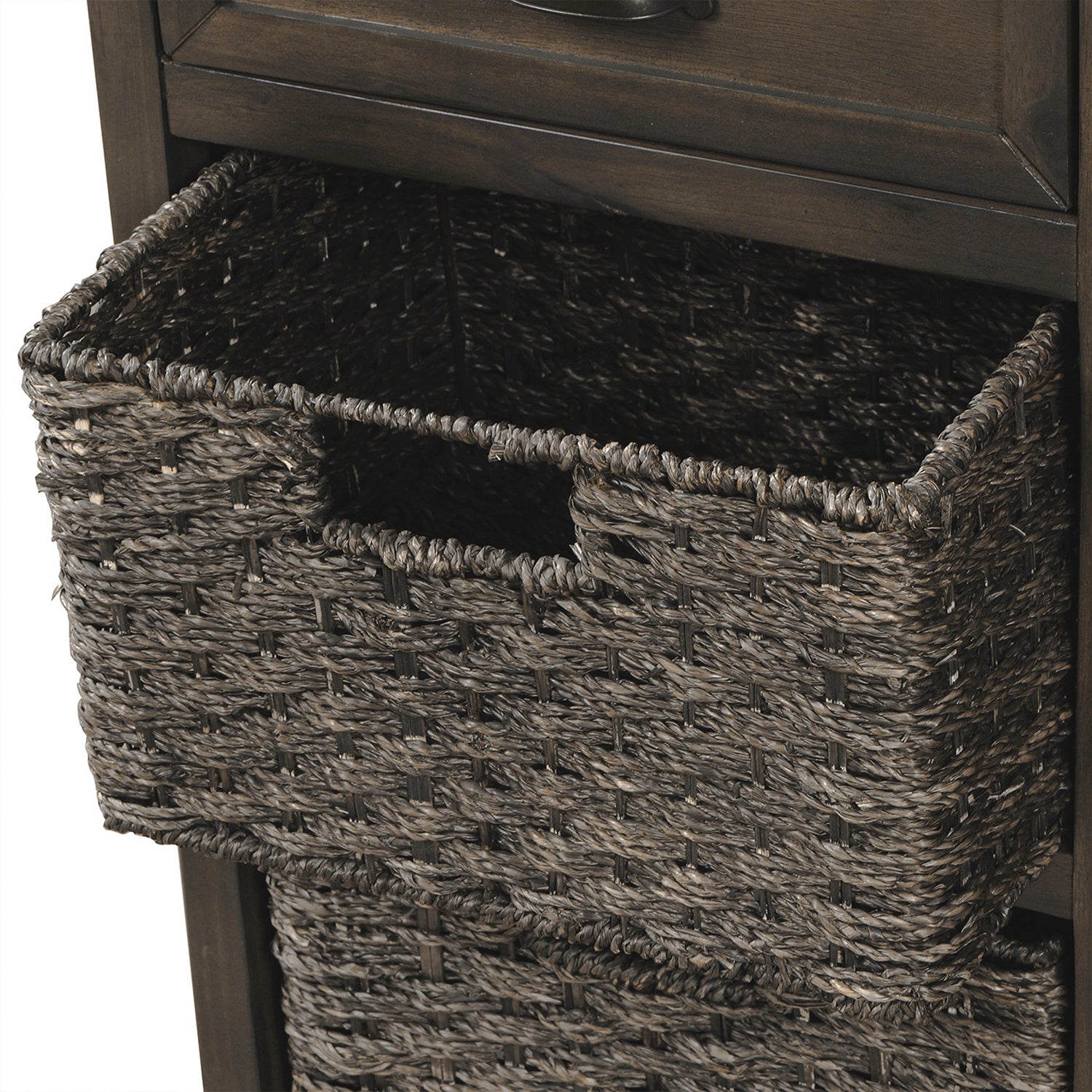 Rustic Storage Cabinet with Two Drawers and Four Rattan Baskets