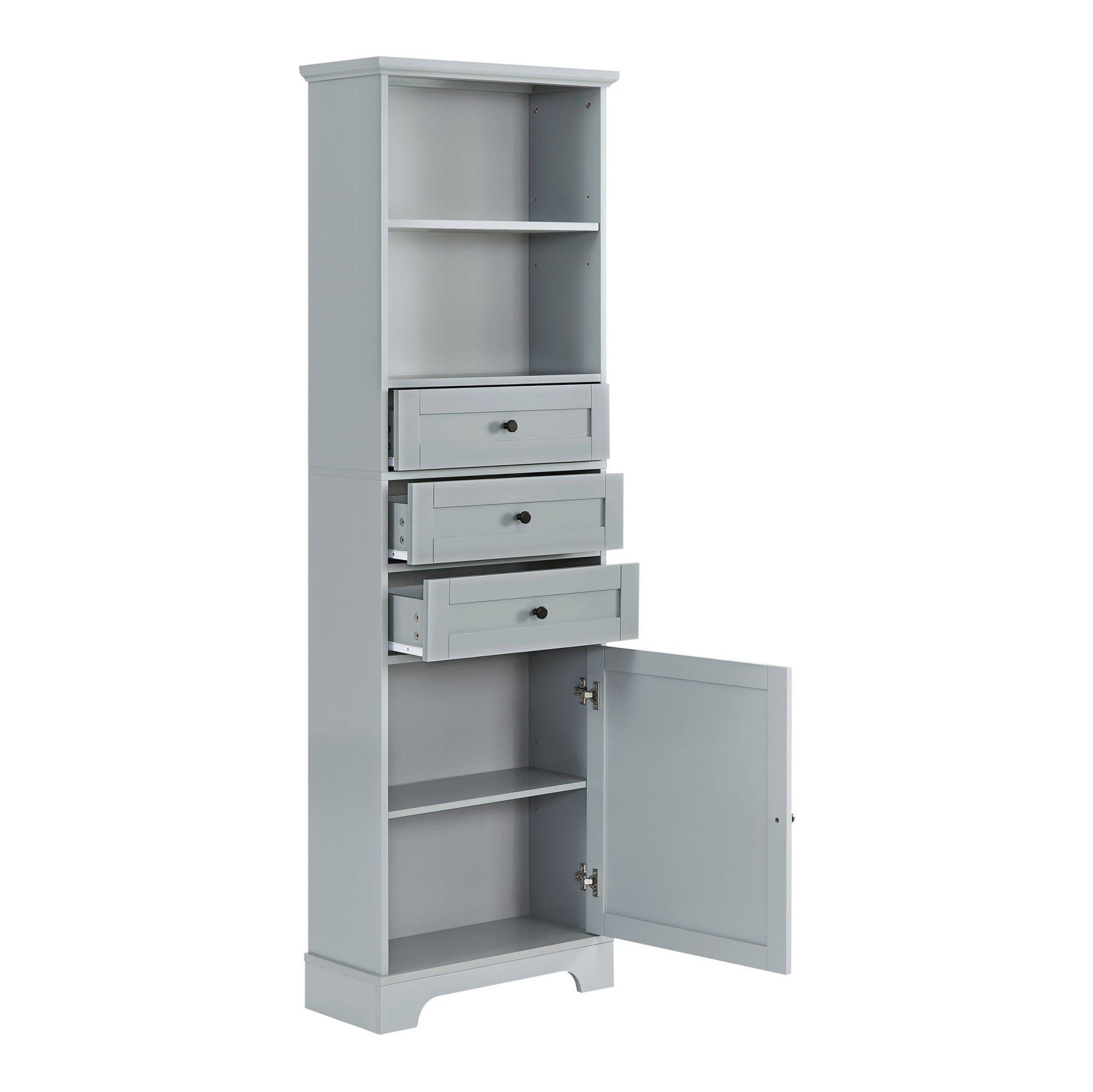 Tall Storage Cabinet with 3 Drawers and Adjustable Shelves