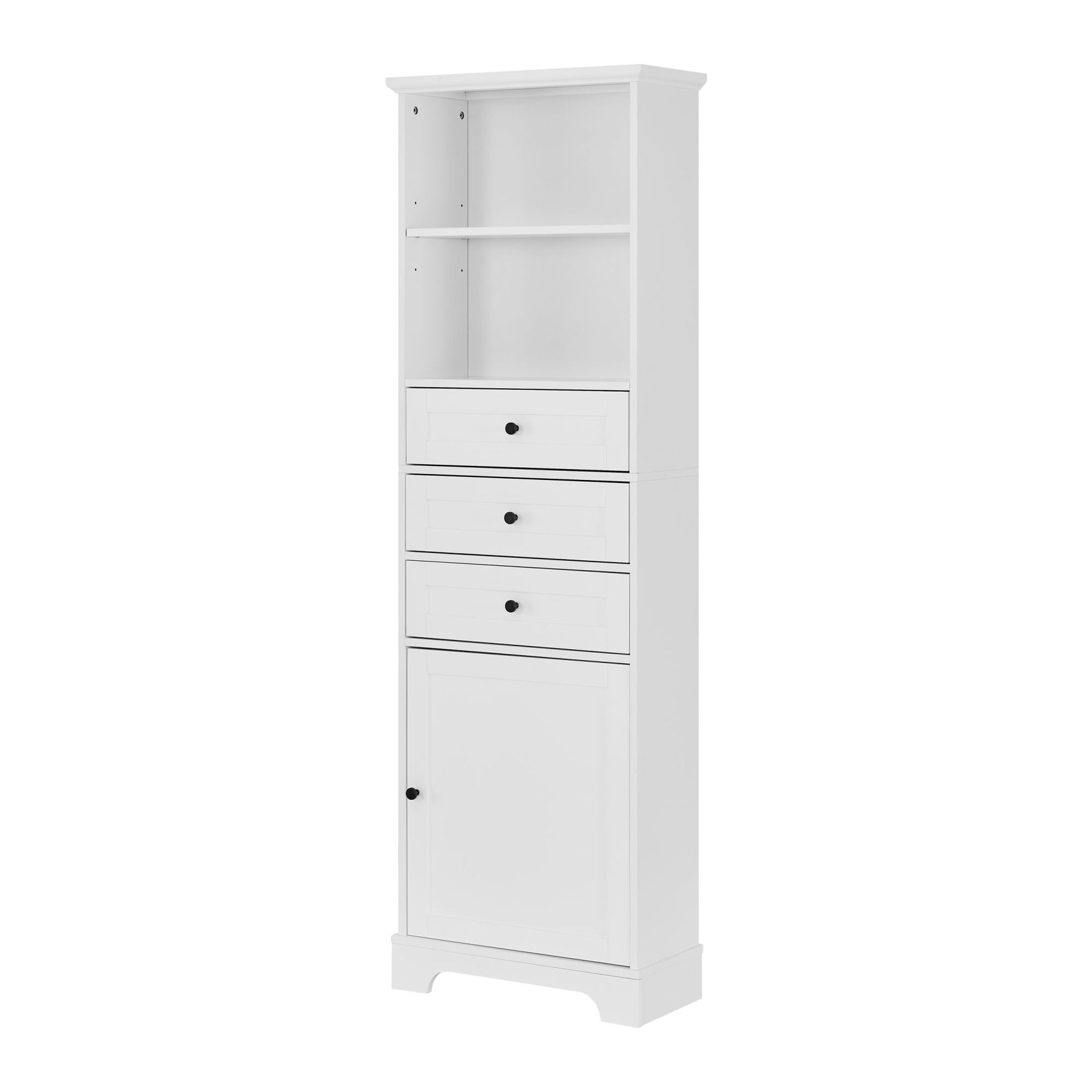 Tall Storage Cabinet with 3 Drawers and Adjustable Shelves