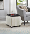 Contemporary Velvet Cube Ottoman Footrest with Coffee Tray