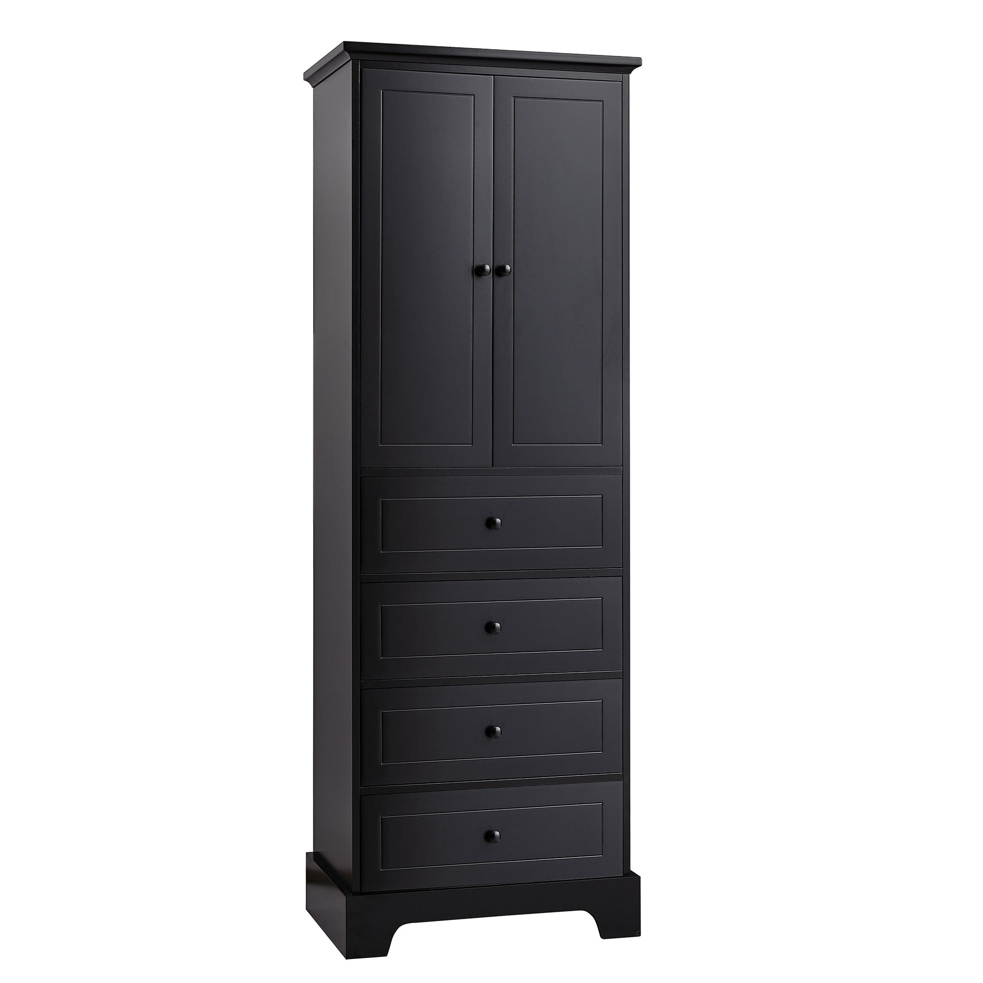 Storage Cabinet with 2 Doors and 4 Drawers, Black