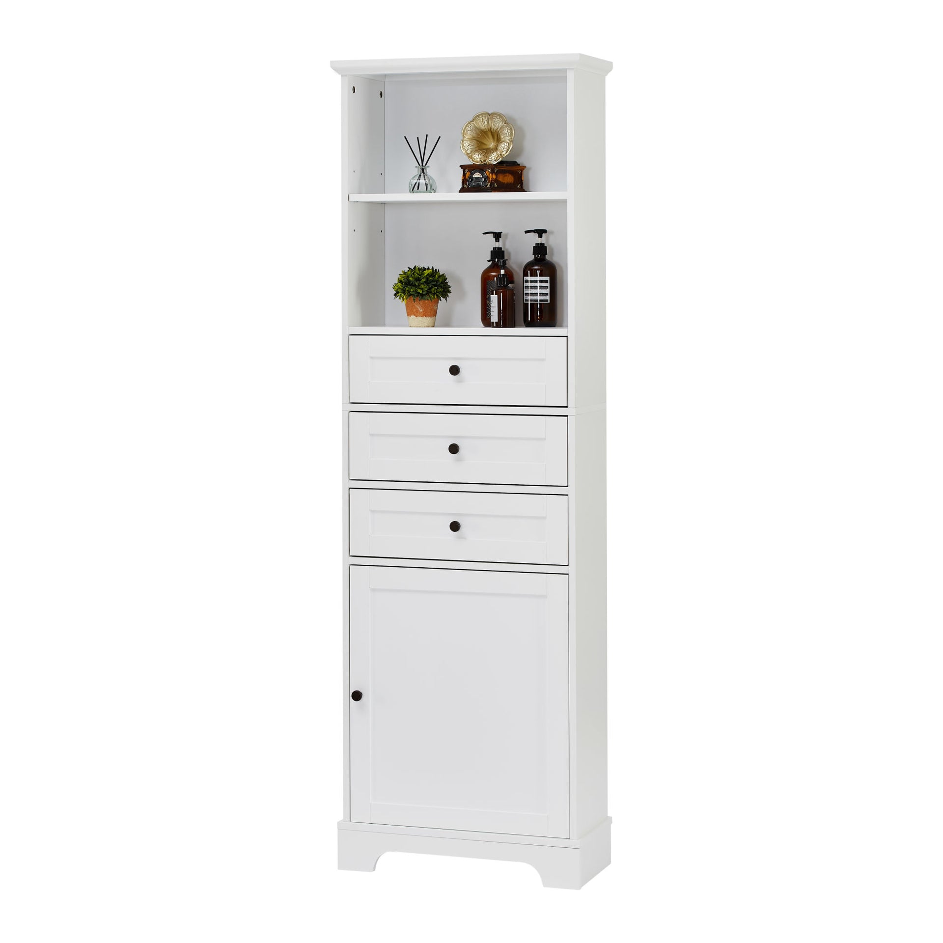 Tall Storage Cabinet with 3 Drawers and Adjustable Shelves