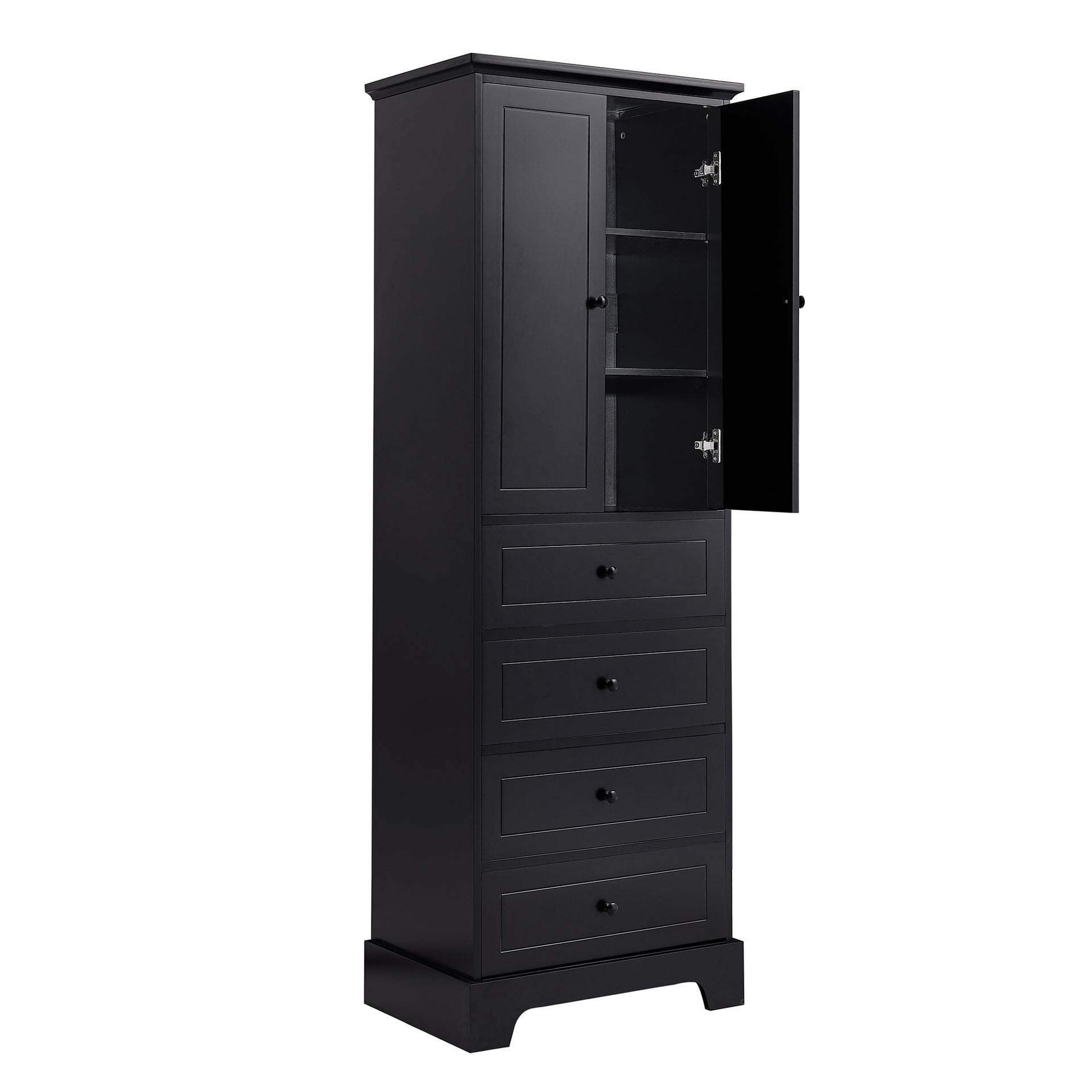 Storage Cabinet with 2 Doors and 4 Drawers, Black