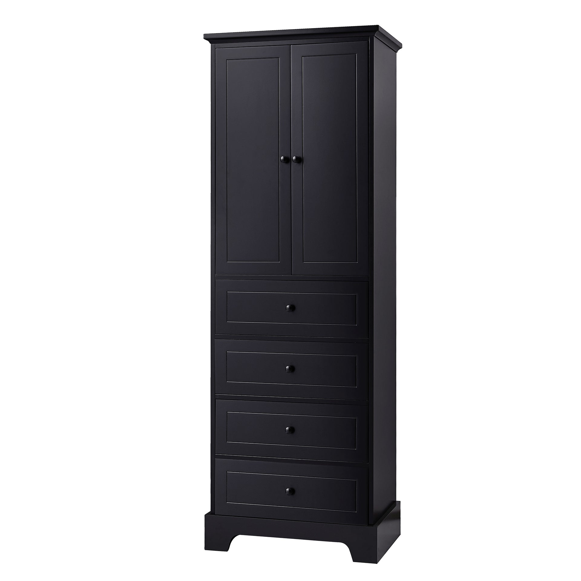 Storage Cabinet with 2 Doors and 4 Drawers, Black