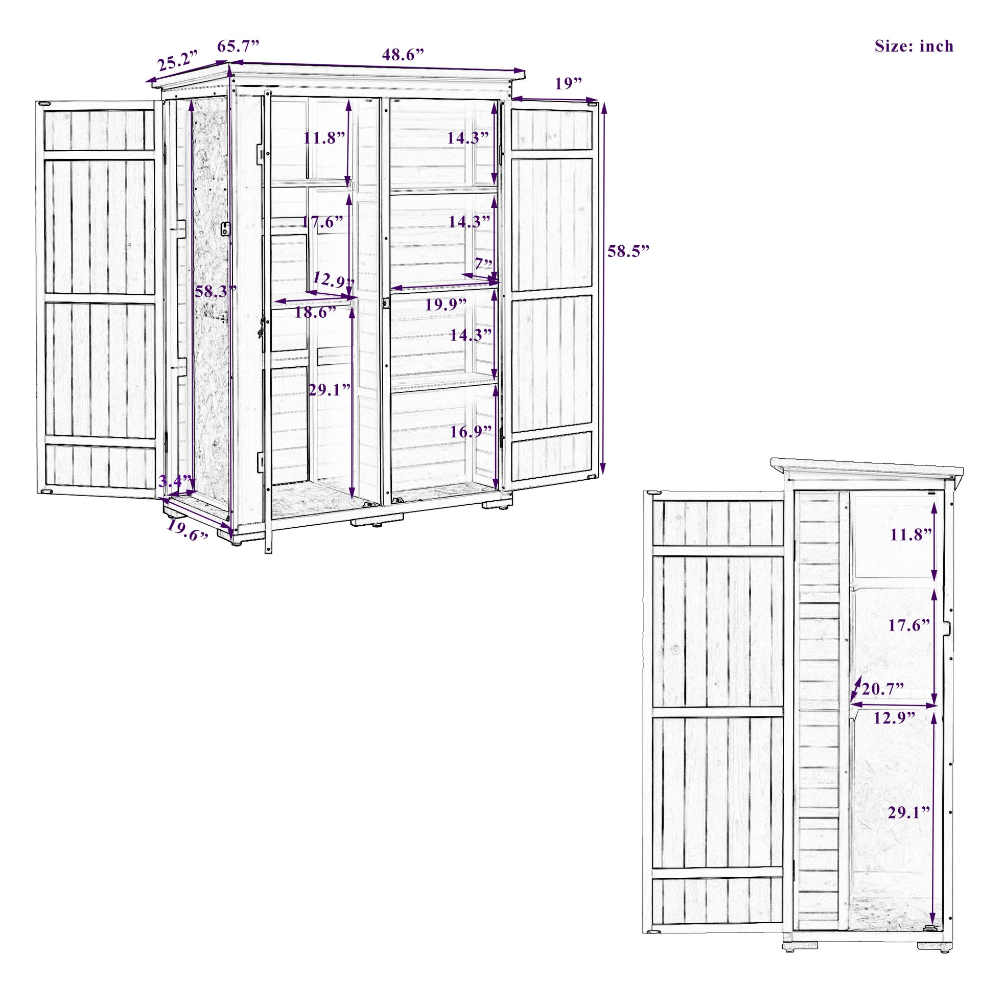 5.5ft Lockable Wooden Garden Storage Shed