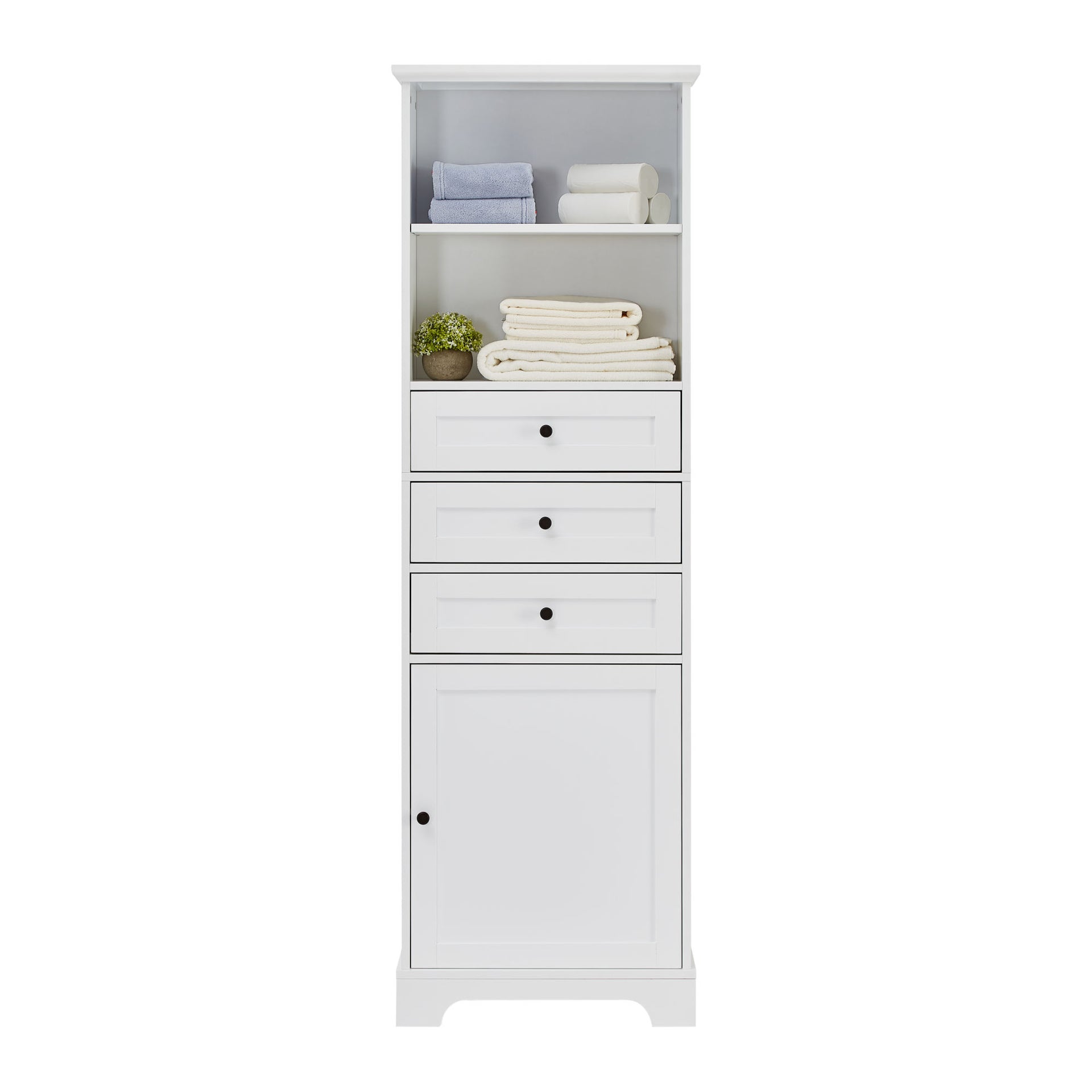 Tall Storage Cabinet with 3 Drawers and Adjustable Shelves