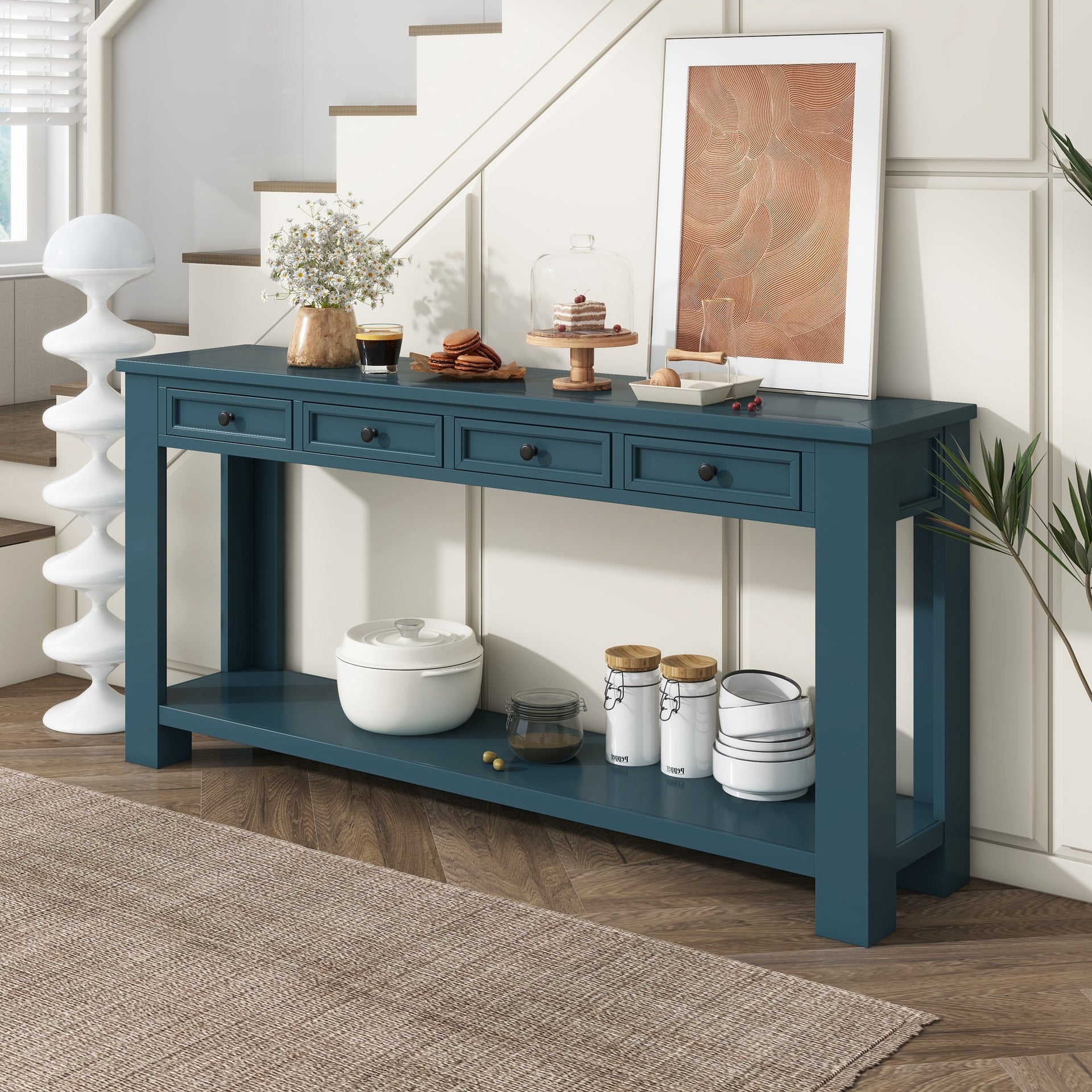 Blue Solid Wood Entryway Console Table