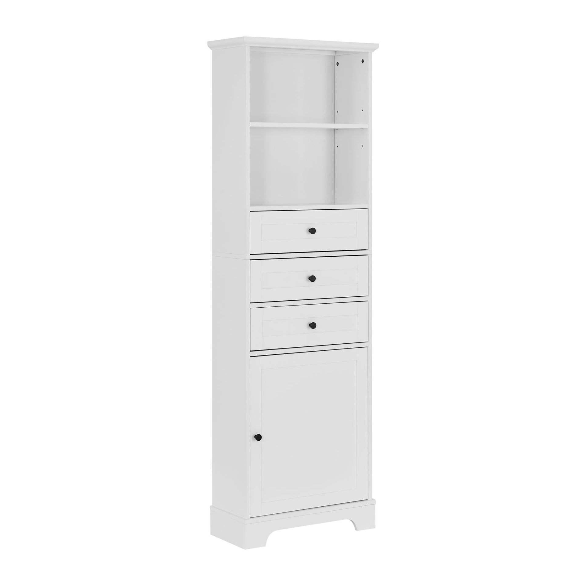 Tall Storage Cabinet with 3 Drawers and Adjustable Shelves