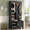 Multifunctional Wooden Hall Tree with Sliding Doors and Storage Bench Shoe Cabinet, Black