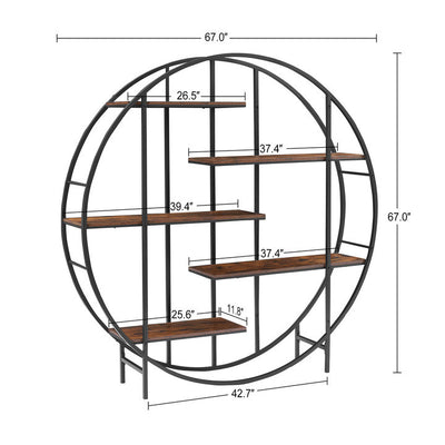 Vintage Industrial 5-Tier Round Metal Shelving and Bookcase Storage Rack