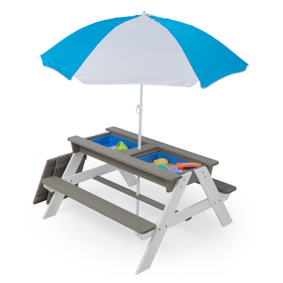 3-in-1 Kids Sunshade Picnic Table With Sand and Water Trays