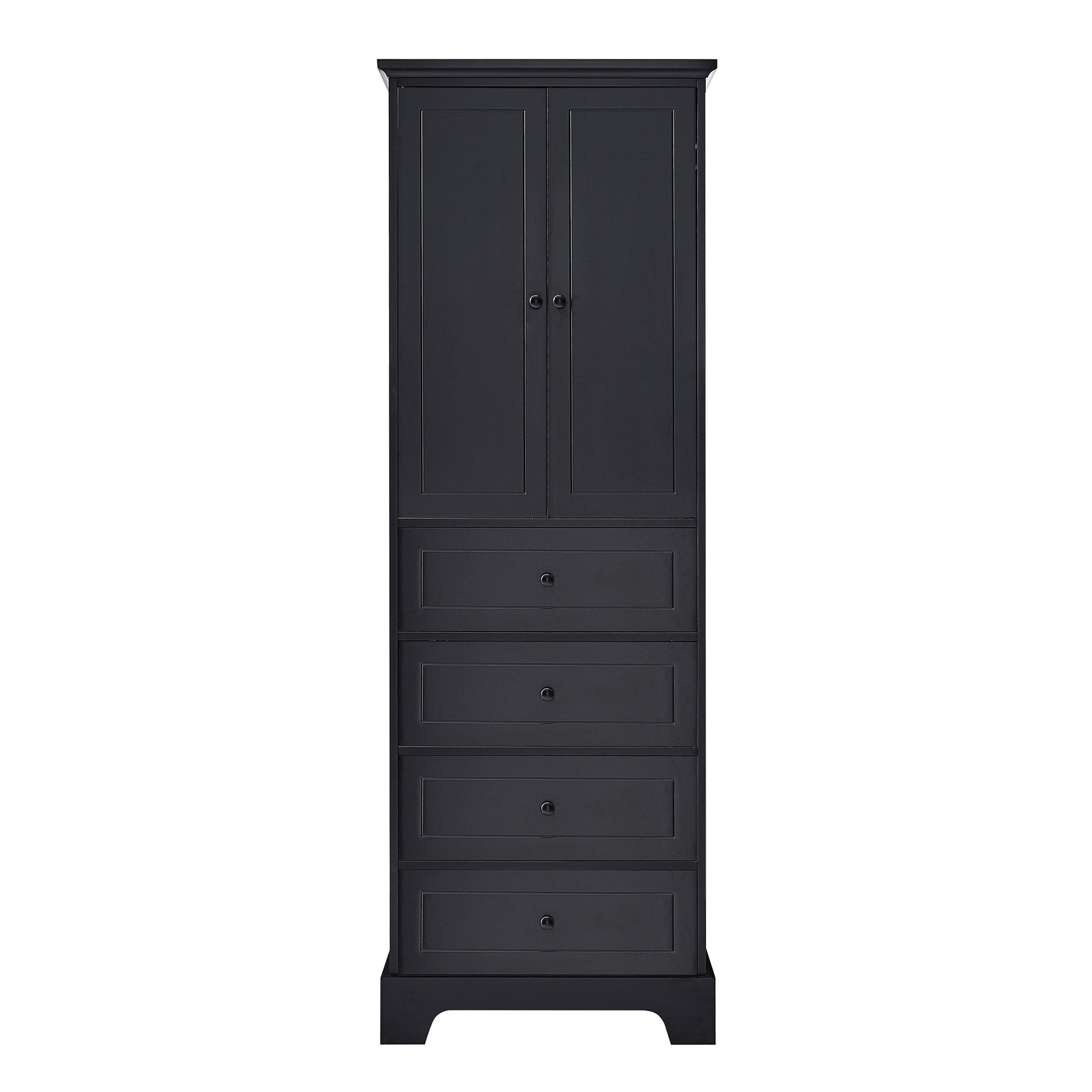 Storage Cabinet with 2 Doors and 4 Drawers, Black