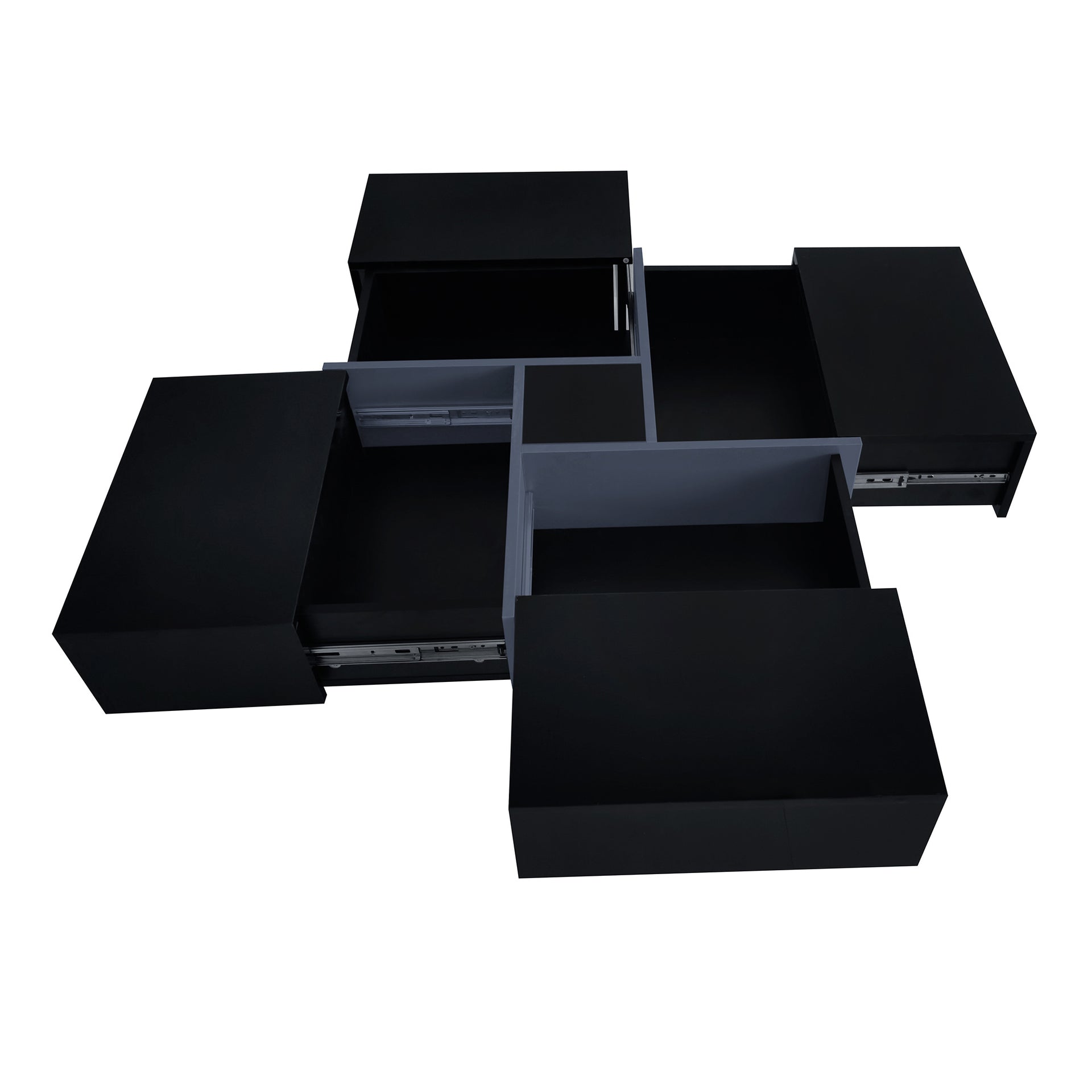 Black High Gloss Square Coffee Table with 4 Hidden Storage Compartments