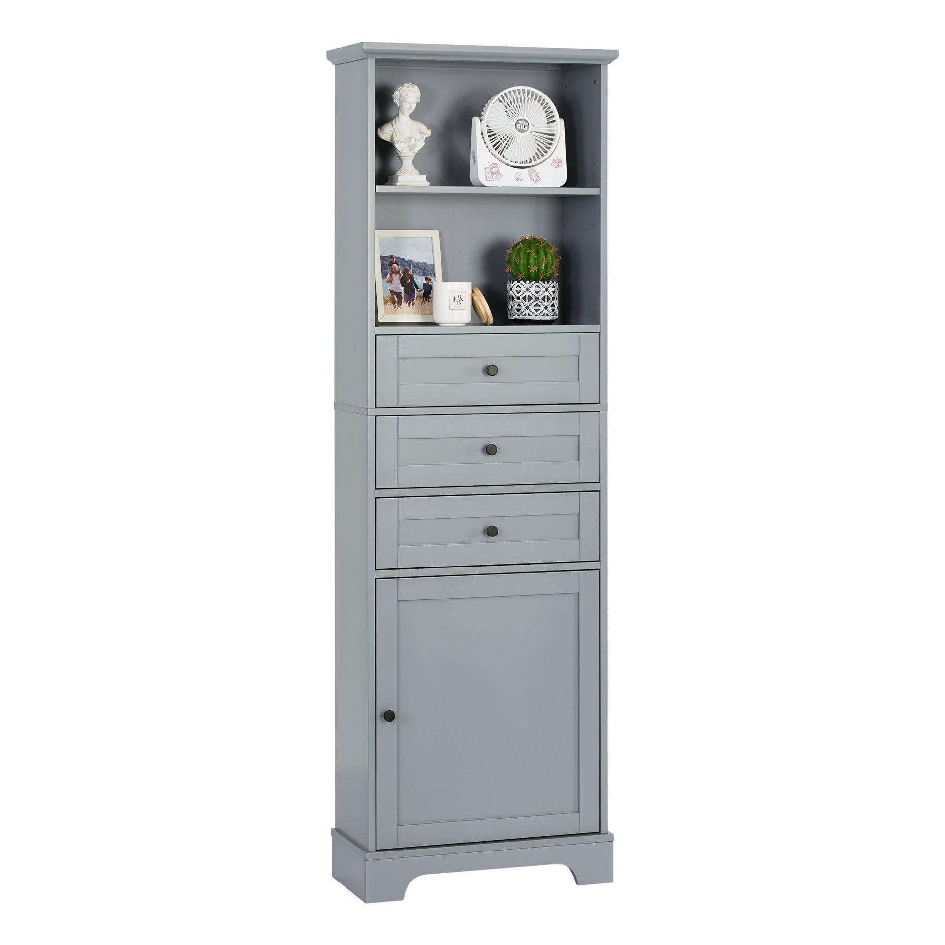 Tall Storage Cabinet with 3 Drawers and Adjustable Shelves