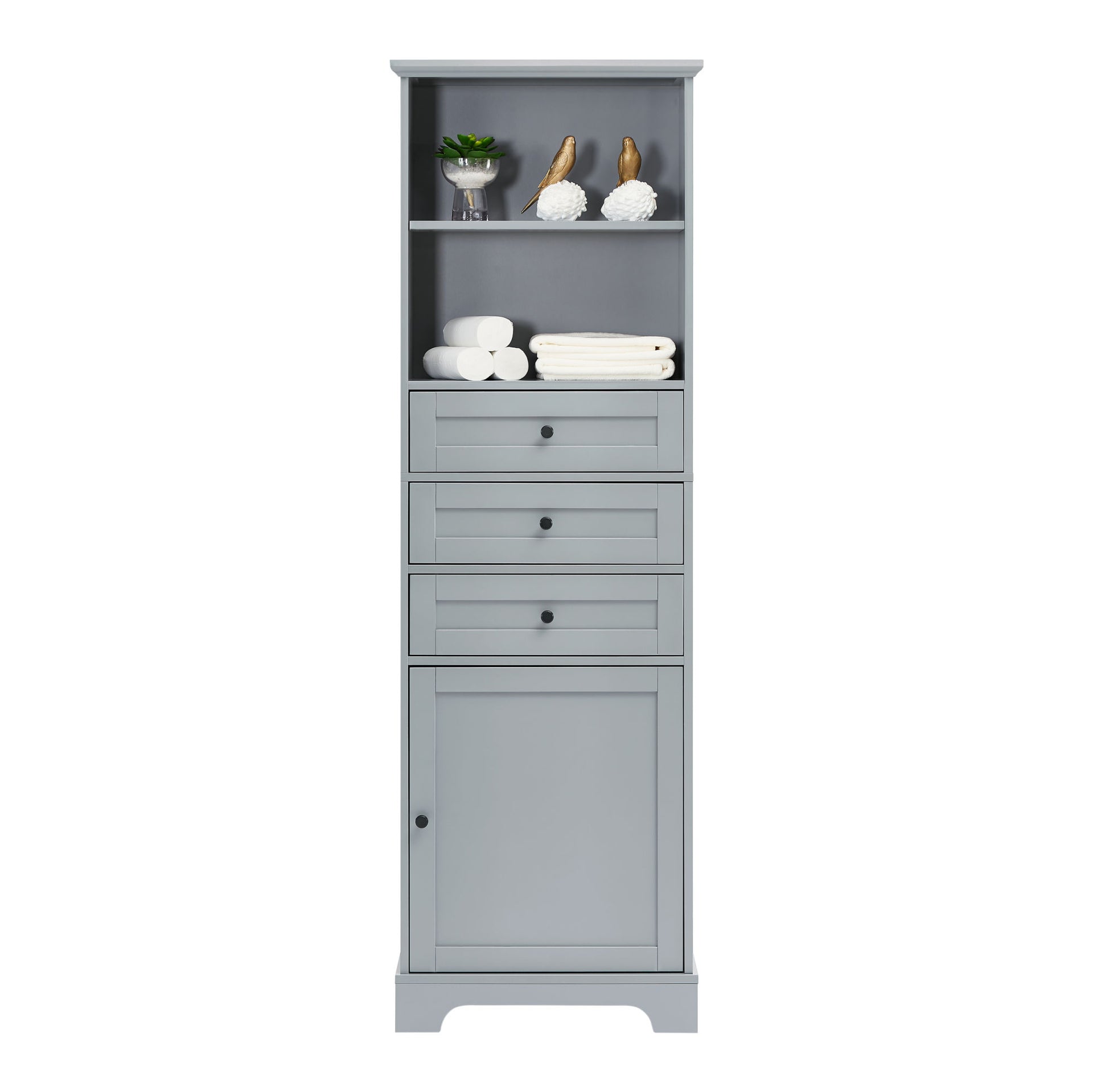 Tall Storage Cabinet with 3 Drawers and Adjustable Shelves